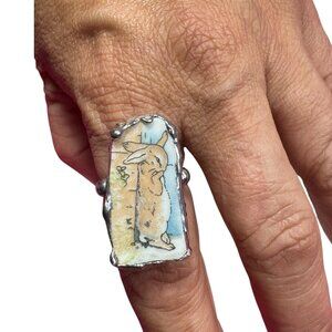 Artisan Crafted Peter Rabbit Wedgewood Broken China Ring With Repurposed Silver